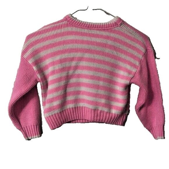 Vintage Kids Cute Pink White Striped Crewneck Knit Pullover Puppy Sweater 2T - Picture 2 of 3